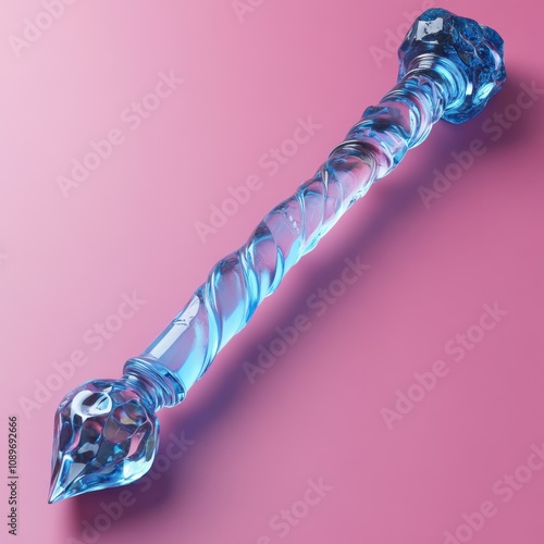 Iridescent Glass Dildo on Pink Background photo