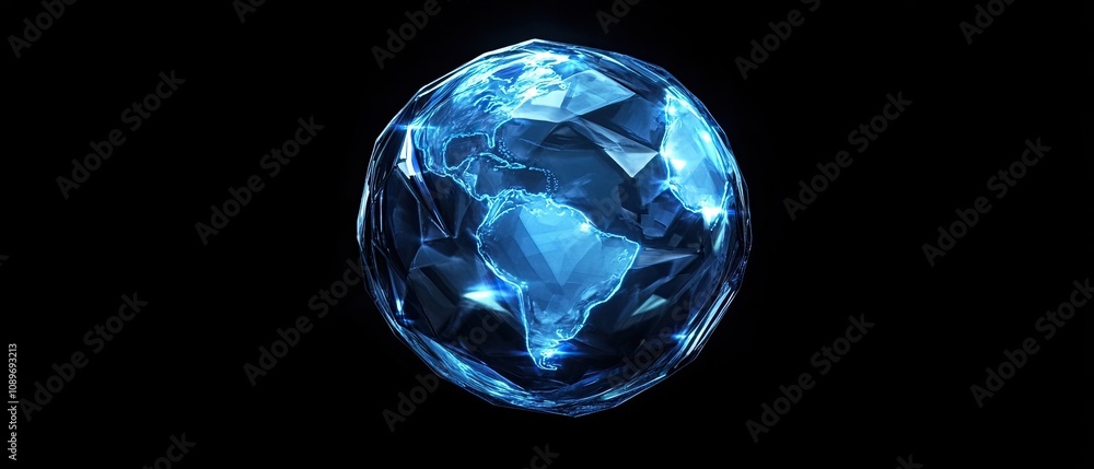 Fototapeta premium Abstract glowing blue polygonal Earth globe.