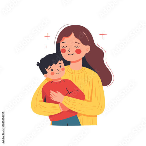 vector mother hugs son white background .Generative AI