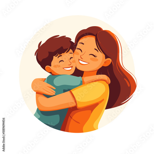 vector mother hugs son white background .Generative AI