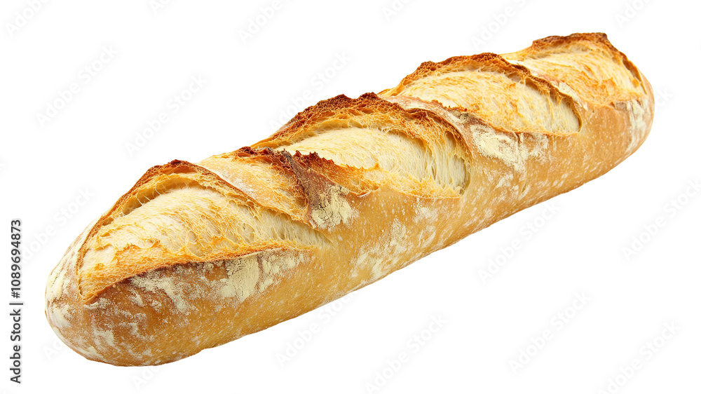 Golden crispy French baguette, isolated on transparent cutout background Golden crispy French baguette, isolated on transparent cutout background