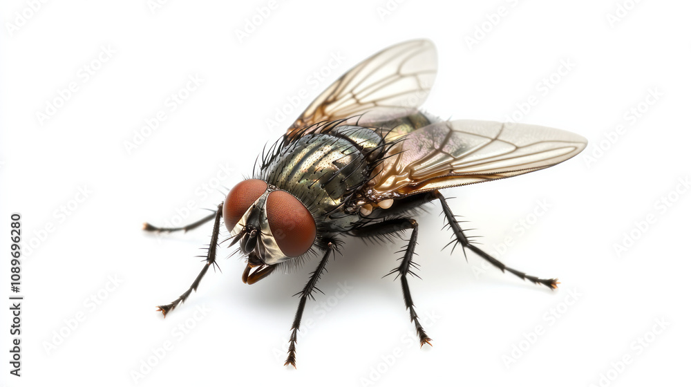 Dirty Common housefly viewed from up high, Musca domestica on white background Dirty Common housefly viewed from up high, Musca domestica on white background