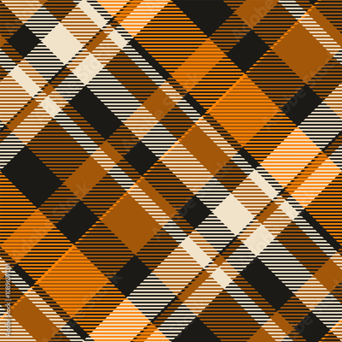 Ribbon vector seamless check, customized pattern plaid fabric. Hipster textile texture background tartan in black and orange colors.