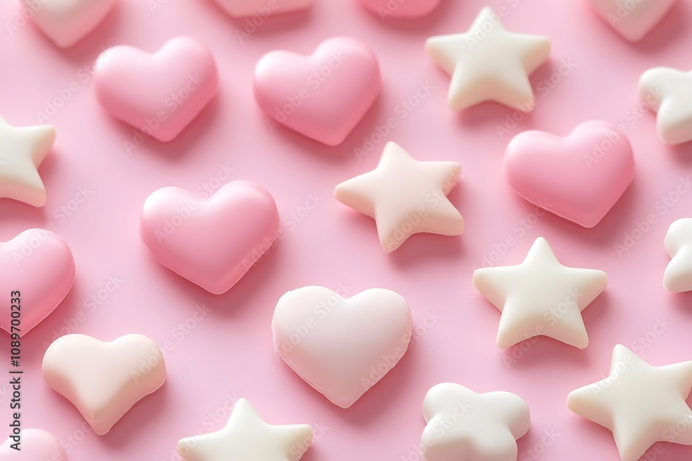 Blush pink background with soft star and heart shapes Blush pink background with soft star and heart shapes