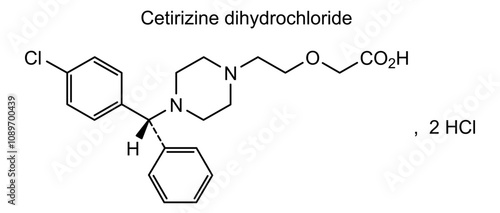 Chemical structure of cetirizine dihydrochloride, drug substance