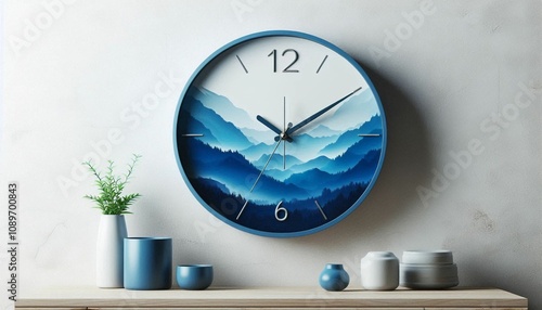 Blue wall clock aesthetic photo