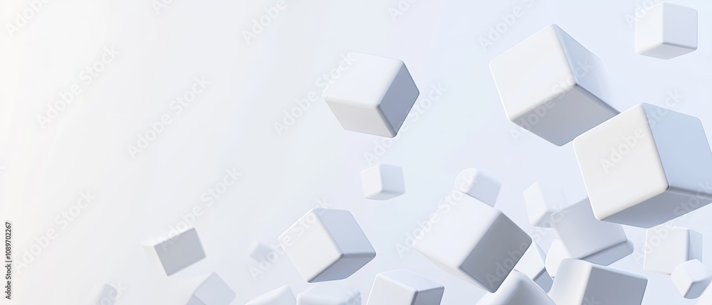 Abstract white cubes floating in space, minimalist 3D render. Abstract white cubes floating in space, minimalist 3D render.