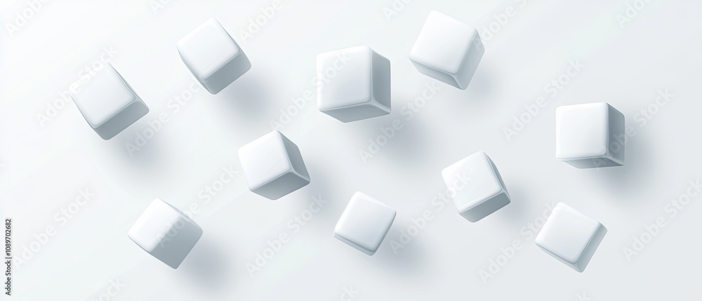 Abstract white cubes scattered on white background. Abstract white cubes scattered on white background.