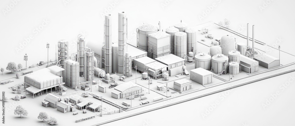 Obraz premium Isometric 3D model of an industrial complex.