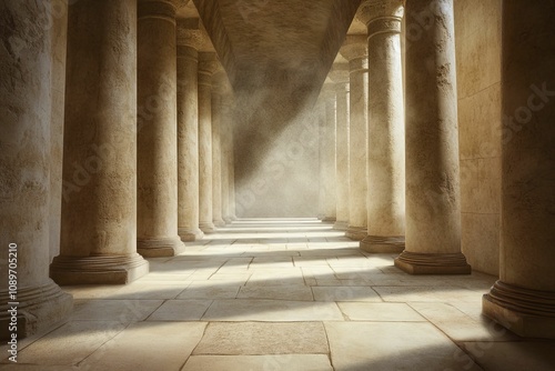 Prophecies carved in stone, ancient ruins ambiance, striking illumination, ageless atmosphere. photo