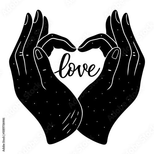 Elegant Heart Shape Hand Gesture Line Art Vector Illustration photo