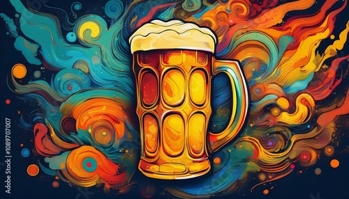 A beer with foam drink abstract colorful 