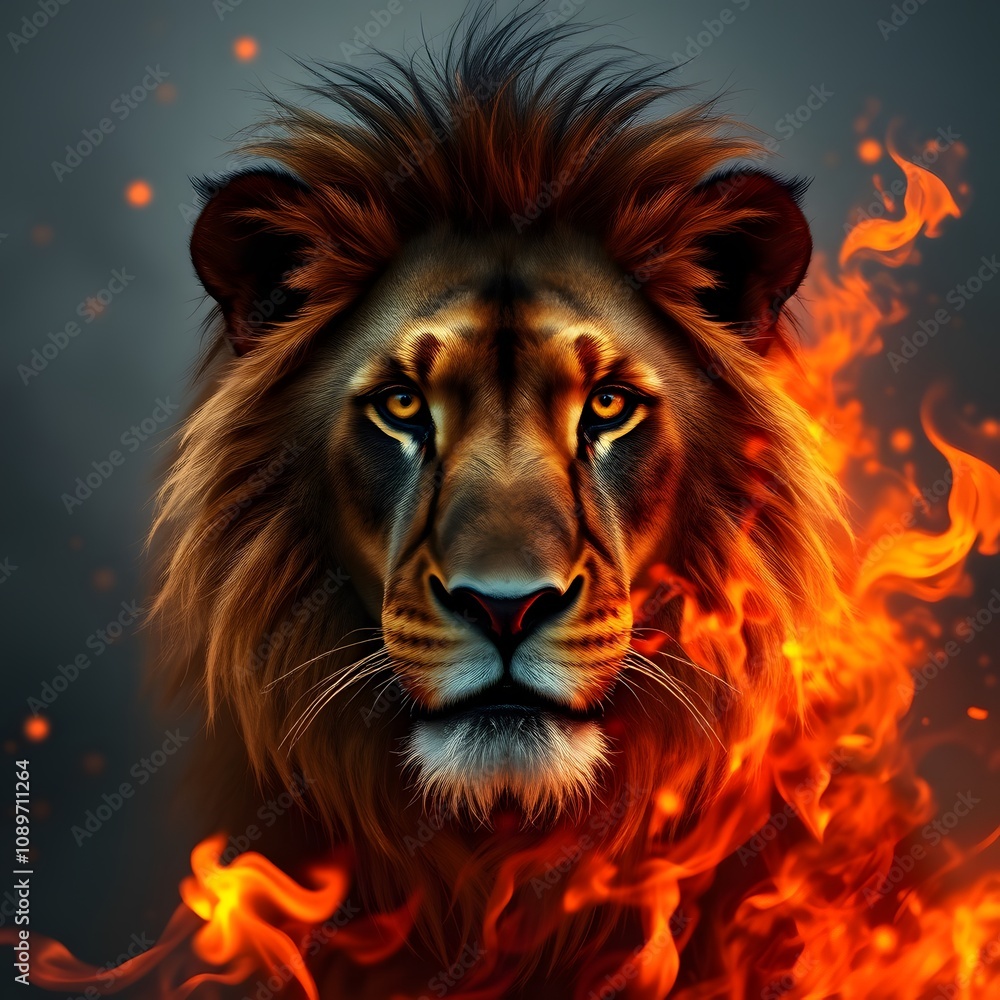 Majestic Fire Lion Roaring in a Dramatic Sunset Background, Perfect for Wildlife and Fantasy Themes Majestic Fire Lion Roaring in a Dramatic Sunset Background, Perfect for Wildlife and Fantasy Themes