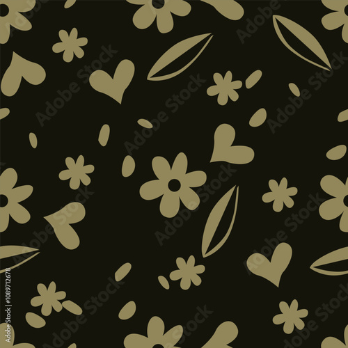 Trendy Floral pattern in the many kind of flowers. Tropical botanical Motifs scattered random. Seamless vector texture. Printing with in hand drawn style on dark background