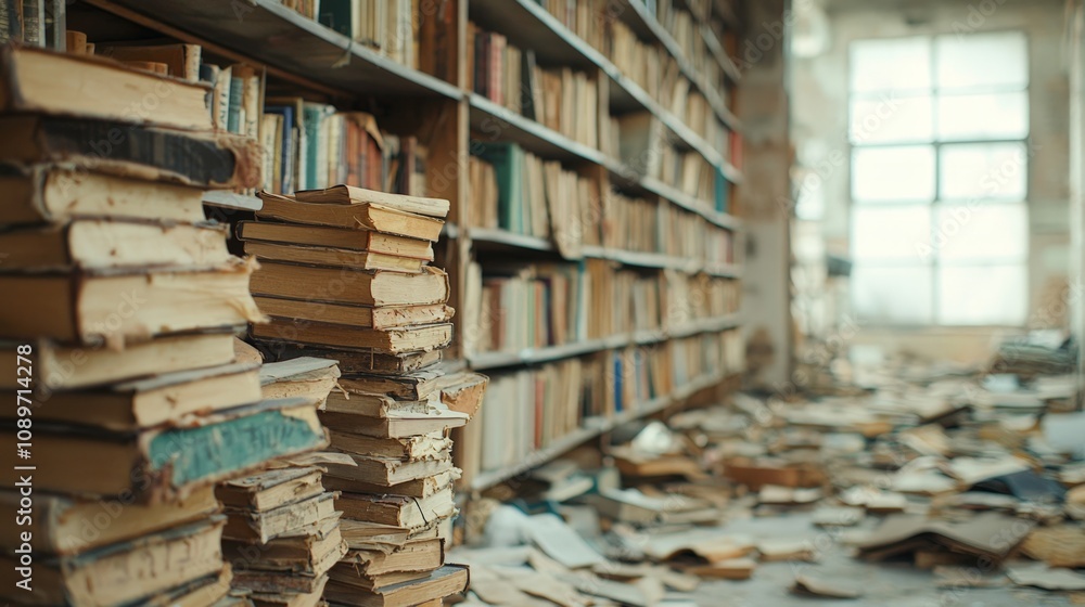 Fototapeta premium Abandoned Library Ruins of Knowledge