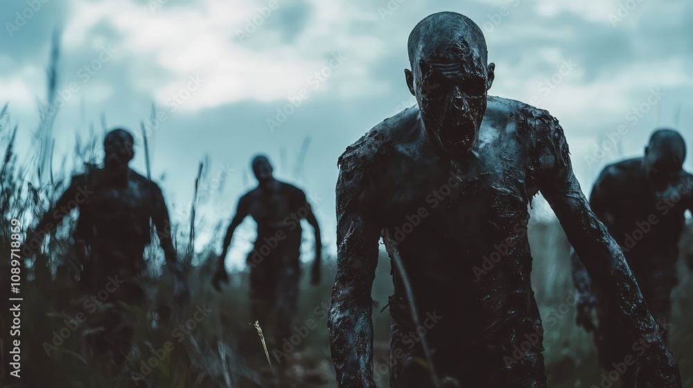 Group of Undead Zombies Approaching Camera