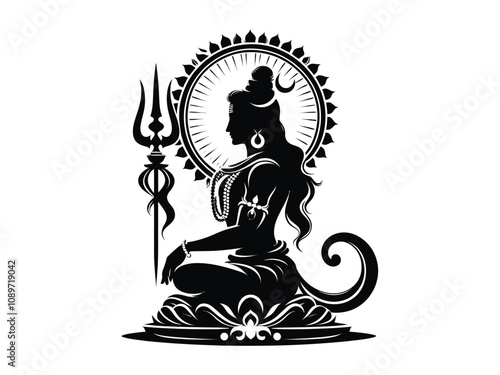 Shiva Vector Shilloutee with white Background 