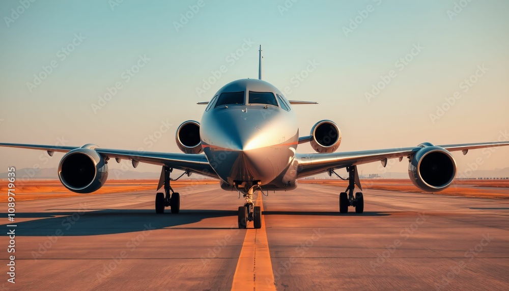 Fototapeta premium Stunning Aircraft on the Tarmac at Sunset Generative AI