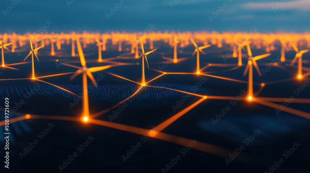 Fototapeta premium Stock Market and Fossil Energy. Aerial View of Hybrid Renewable Energy Landscape