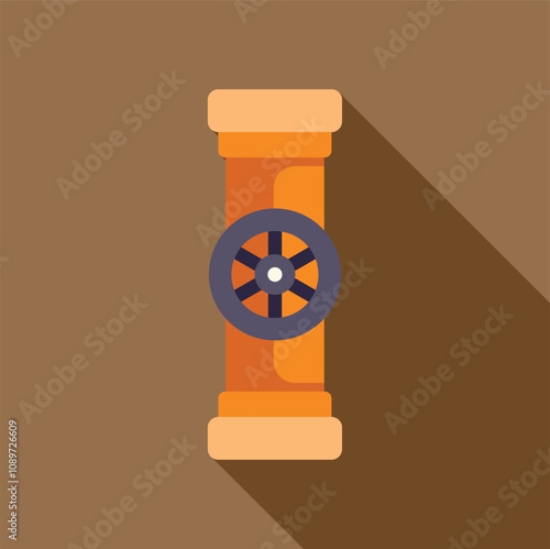 Orange pipe with a circular valve controlling the flow, set against a brown backdrop, symbolizing industrial processes and fluid management