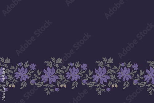 Vintage Floral Pattern seamless embroidery texture paisley with floral magnolia motifs. Ethnic pattern oriental traditional Aztec style. Vector illustration brush texture design on dark background