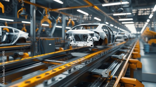 Automated Conveyor Belt System for Efficient Car Assembly in Modern Factory Design