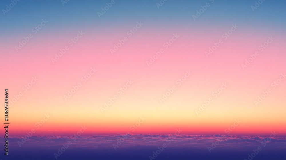 Fototapeta premium A serene gradient sky transitions from deep blue at the top to soft pink and orange hues near the horizon, creating a tranquil atmosphere.