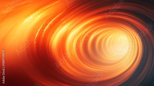 A swirling orange vortex radiates light, creating a dynamic, abstract visual that evokes a sense of movement and energy.