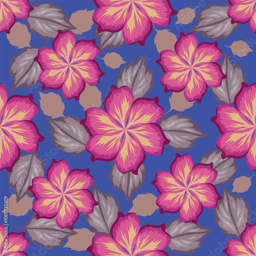 Multicolor tone solid abstract small chrysanthemum flower and big hibiscus with dark tosca color background, all over illustration digital image