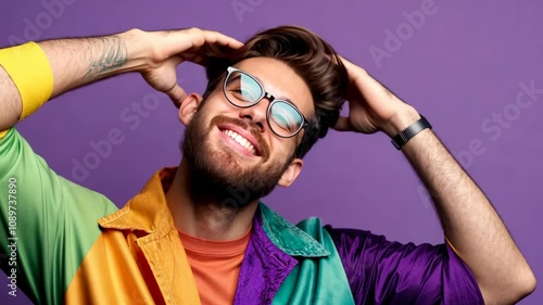 Wallpaper Mural portrait of attractive young man profile empty space dressed stylish colorful clothes isolated on violet color background Video Torontodigital.ca