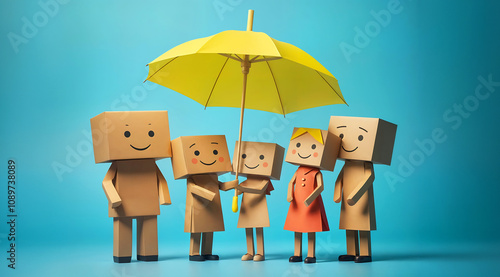 Une famille sous un grand parapluie protecteur, concept d'assurance et de protection photo