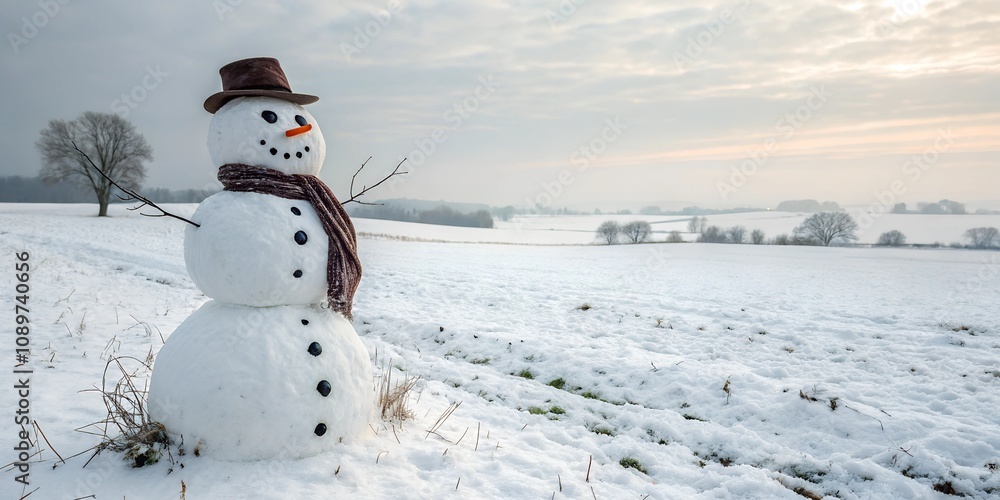 Obraz premium Snowy Field with Snowman