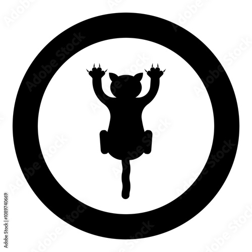 Cat scratching harm icon in circle round black color vector illustration image solid outline style