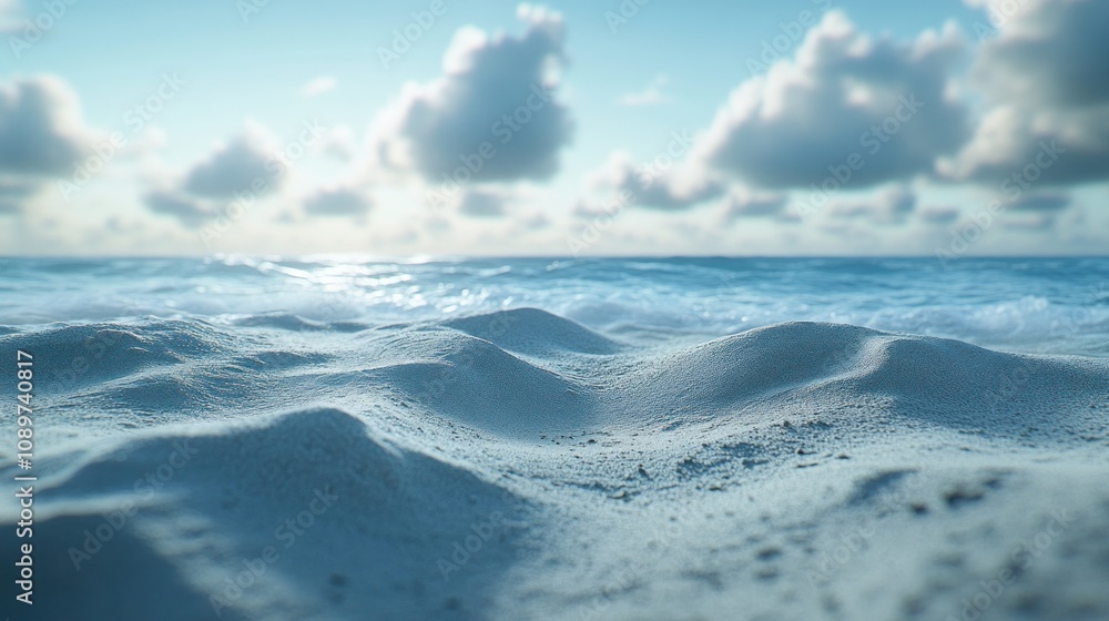 Obraz premium Ocean waves gently lapping on a sandy beach.