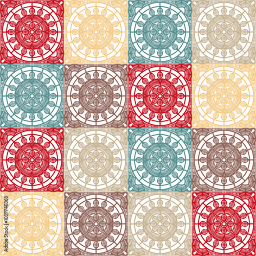 Pattern with crochet granny square wallpaper handmade decorative art design print craft handiwork 	