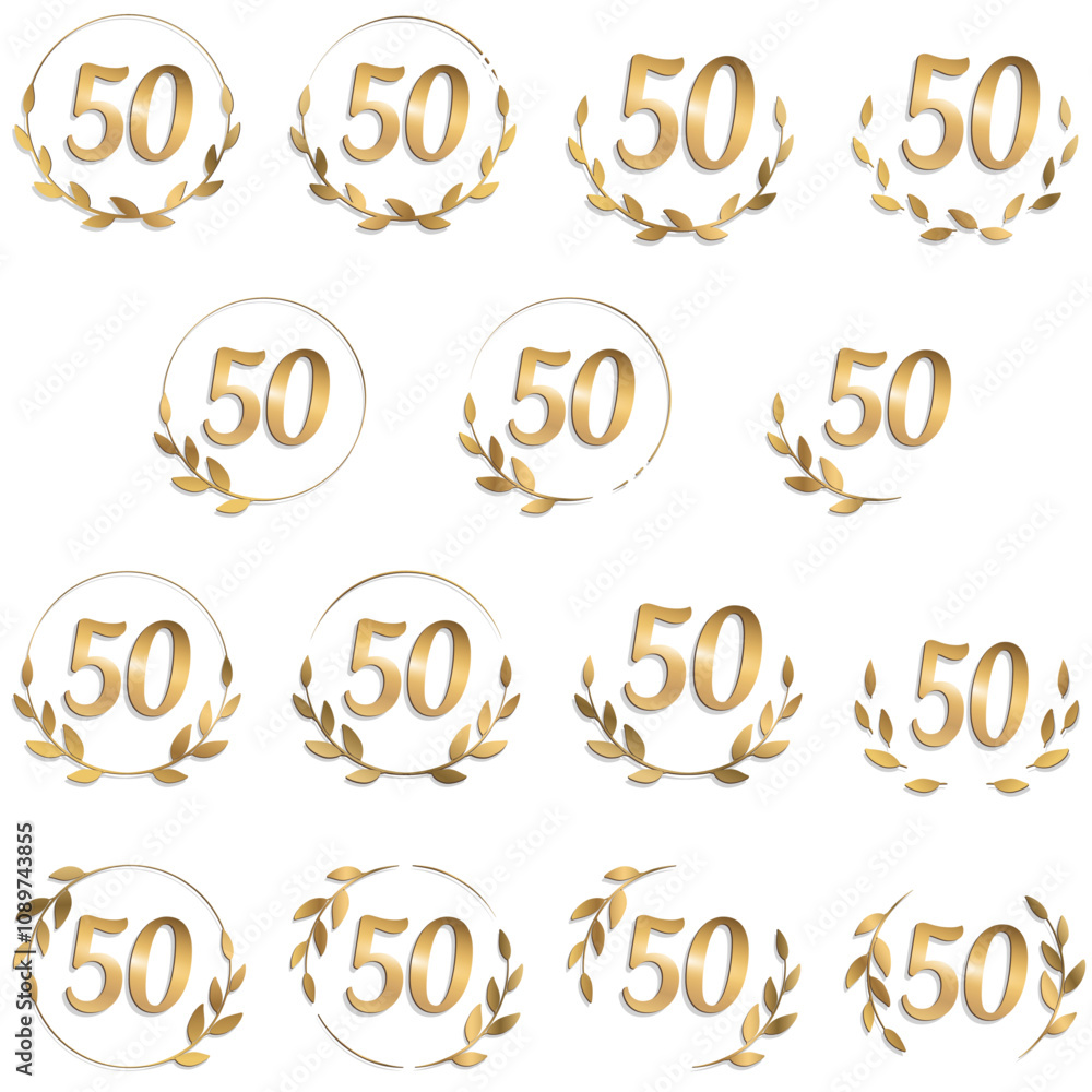 COURONNE DE LAURIER DORÉE AVEC CHIFFRE 50