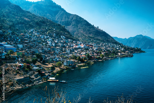 houses next to a lake in Guatemala