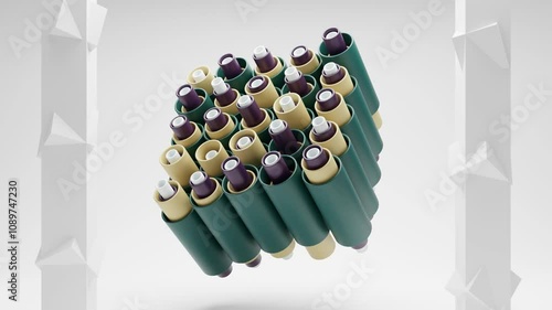 3D Abstract Loop Animation of Cylinder Shapes Rotating and Up and Down Motion with Aesthetic colors and white Background 4K