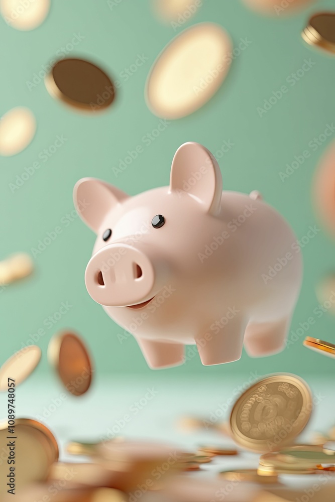 Cash inflow depicted as coins cascading into a bright, welcoming piggy bank Cash inflow depicted as coins cascading into a bright, welcoming piggy bank