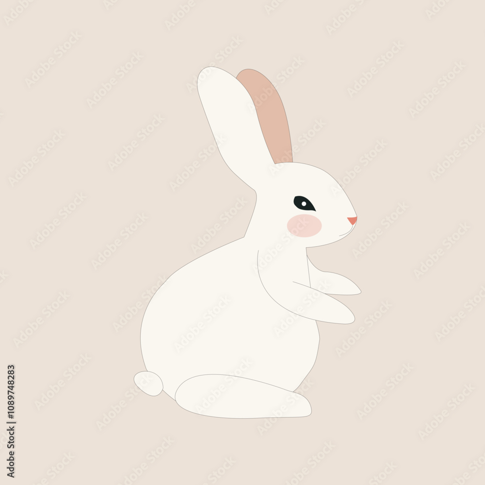 Obraz premium Coelho branco simples e fofo isolado - Ilustração para design