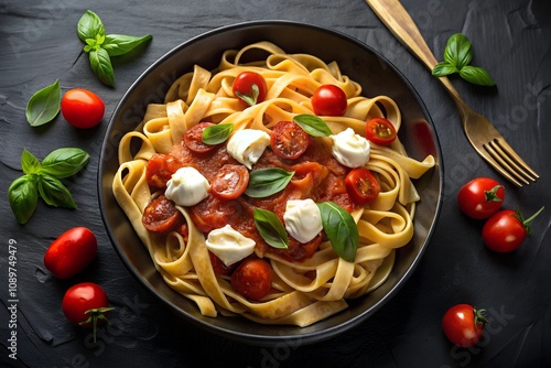 pasta with tomato sauce and basil