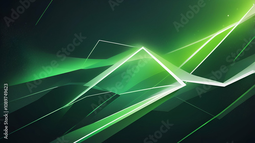 green, white Dynamic Geometric Abstract Design with Neon Glow, Grainy Texture, and Smooth Color Transitions