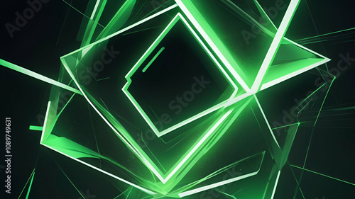 green, white Dynamic Geometric Abstract Design with Neon Glow, Grainy Texture, and Smooth Color Transitions