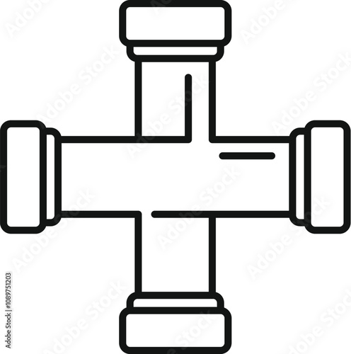 Plumbing cross pipe connector joining four pipes forming a cross shape, used in industrial plumbing systems