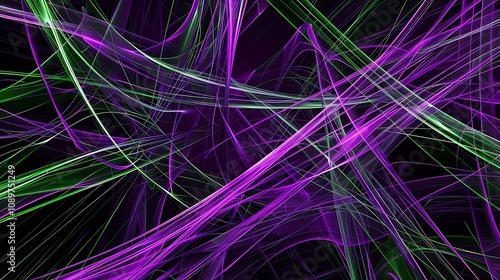 A dynamic pattern of intersecting purple and green lines