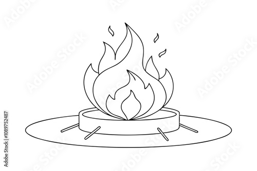 line art drawing of Fire pit  vector arts illustration