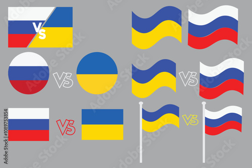 Russia and  Ukraine flag flag set.