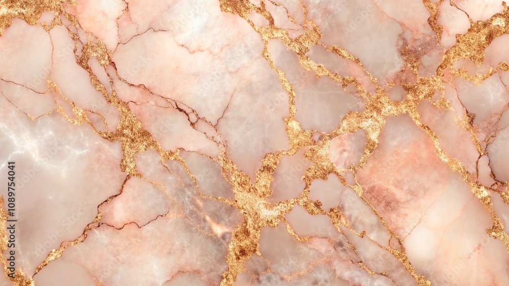 Fototapeta premium A vibrant rose gold marble texture with soft pink hues and shimmering metallic veins, exuding a warm and luxurious atmosphere