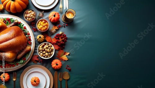 thanksgving theme background food tablescape holiday festival invitation card template photo