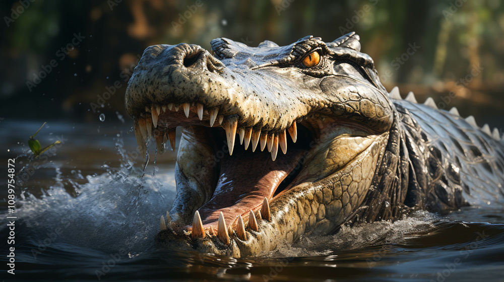 Obraz premium A large alligator in water with open mouth